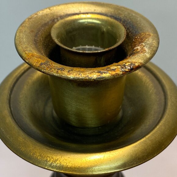 Vintage Wood Brass Set of 2 Candle Holders Homco Gold Tone 9.5"x4" MCM Retro - Picture 5 of 16